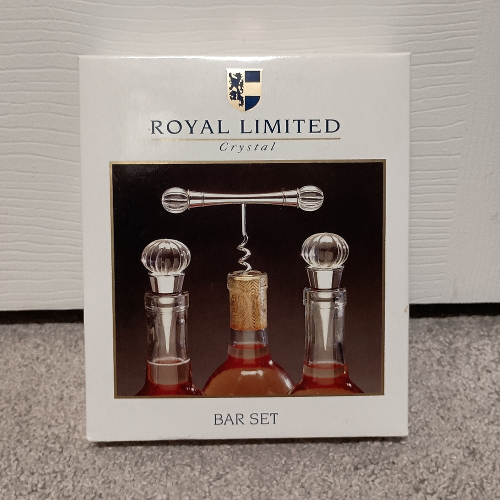 NEW Royal Limited Crystal Bar Set - Corkscrew and Two Stoppers
